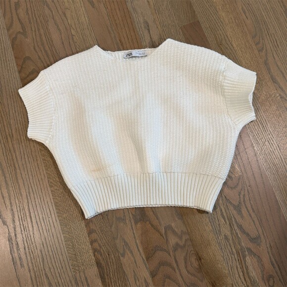 Maeve Sweaters - ZARA Sweater Top Womens Size M Ivory Cropped Textured Knit Cap Sleeve